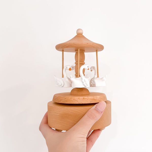 PRE ORDER: Heirloom Wooden Musical Carousel - Swan