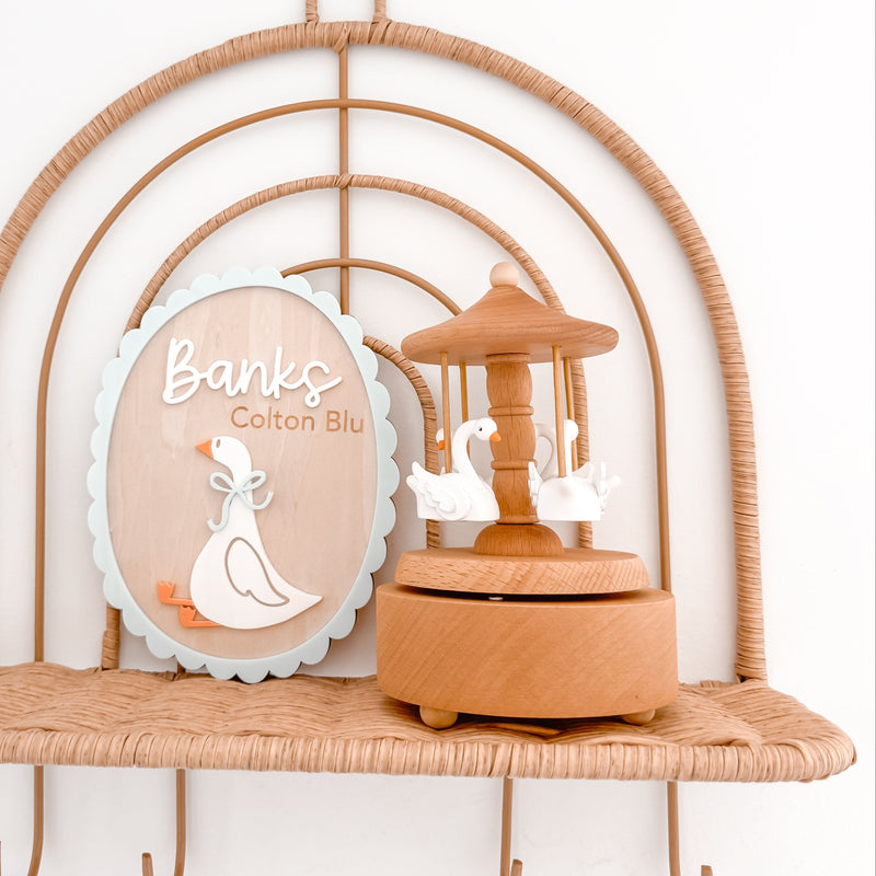 PRE ORDER: Heirloom Wooden Musical Carousel - Swan