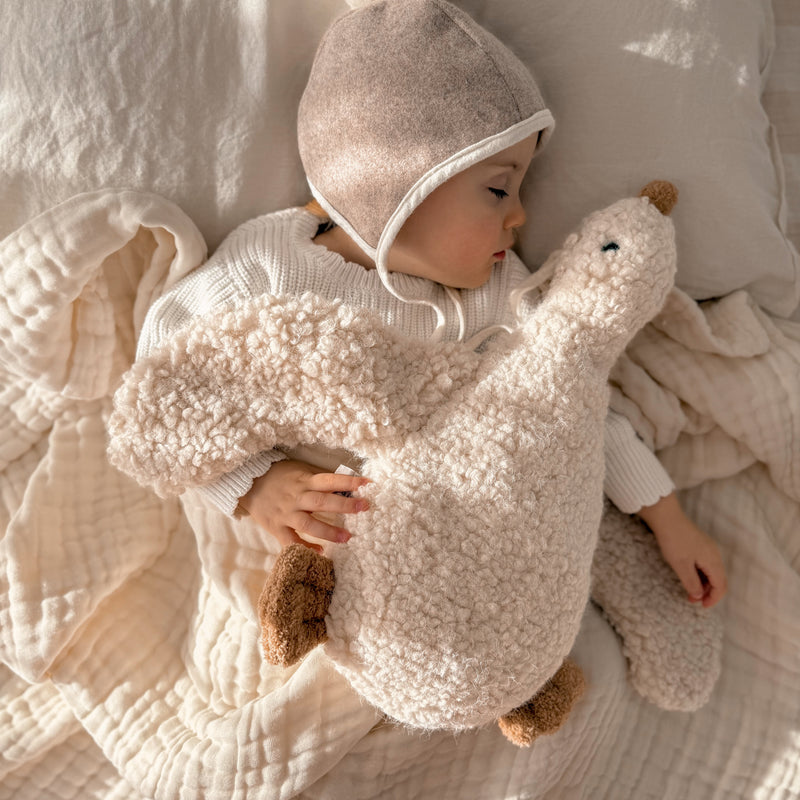 Handmade cuddle duck soft toy by Wyld Bub