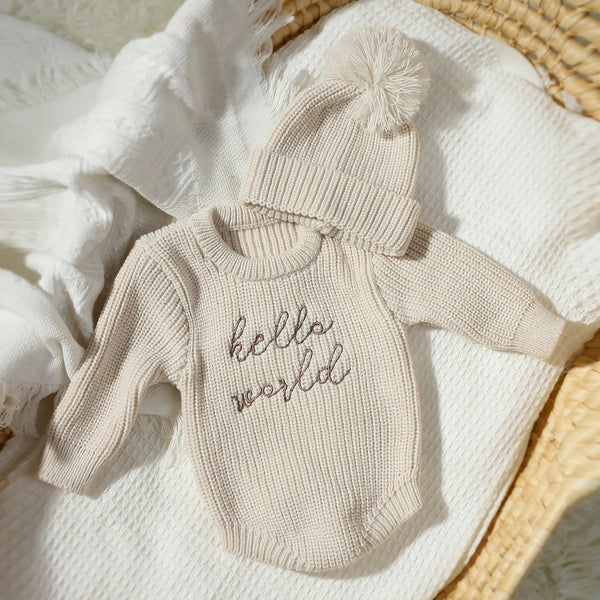 Hello World Chunky Knit Romper and Beanie Bundle