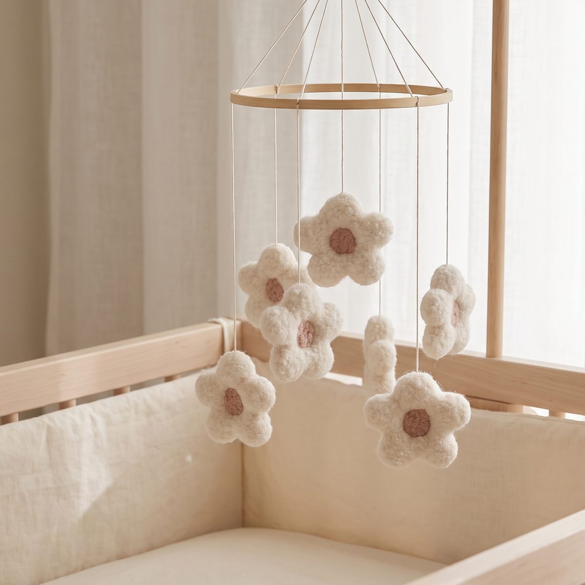 Flower Sky baby mobile with plush boucle flowers