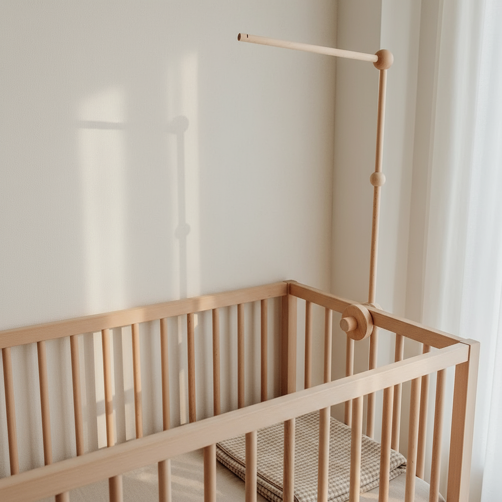 Adjustable baby mobile arm bracket for cots and cribs