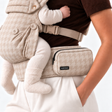 Wyld Bub Everyday Carrier Pouch attached to the carrier waistband, shown in Oatmeal Houndstooth